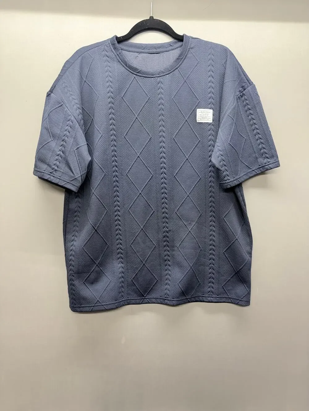 Mens Textured Knit 2 Piece Short Set Slate Blue Streetwear Lounge Suit Size L